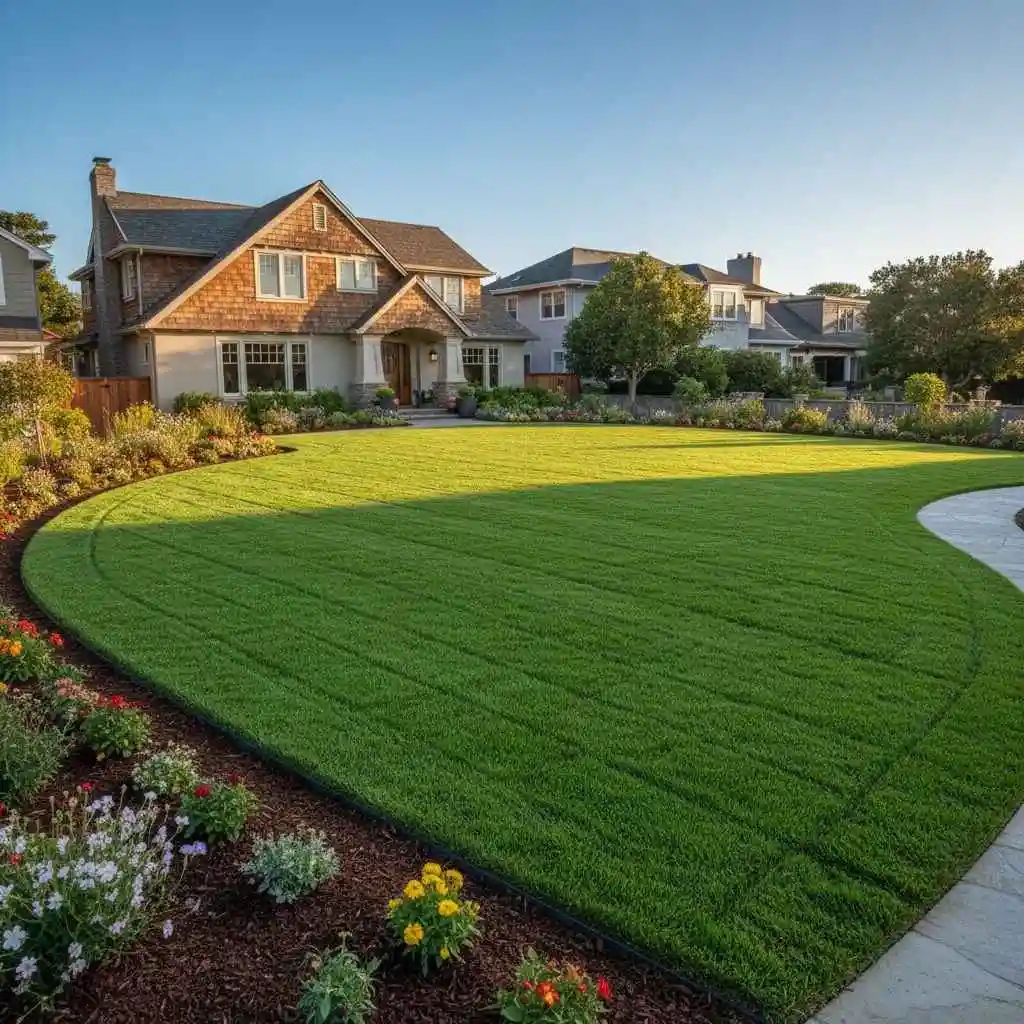  lush lawn with neatly edged borders