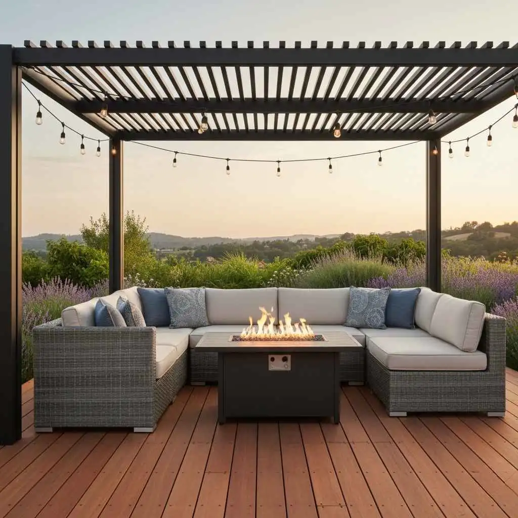 pergola over a comfortable outdoor seating area