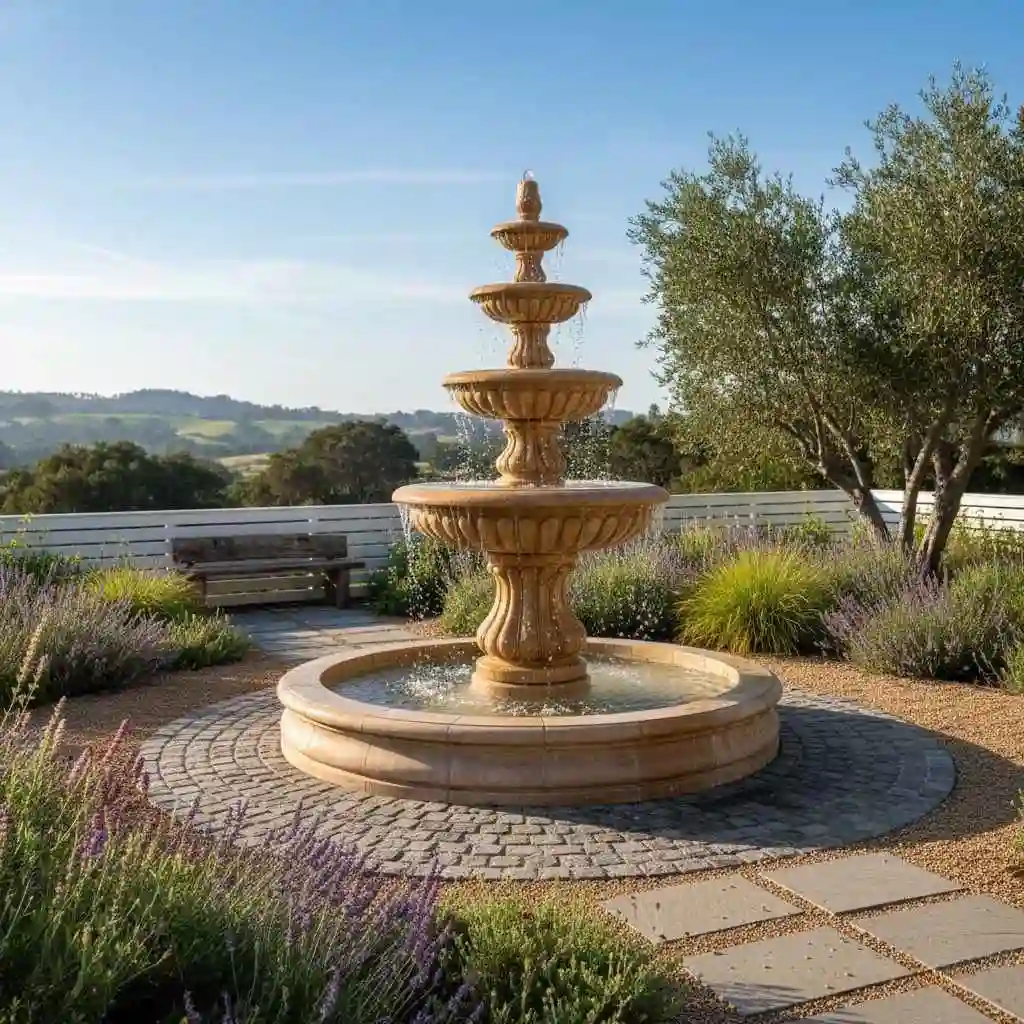 Elegant garden fountain installed in a Bay Area backyard