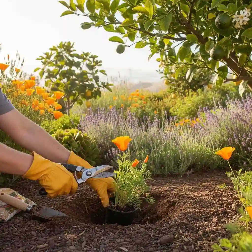 Spring pruning and planting in a Bay Area garden