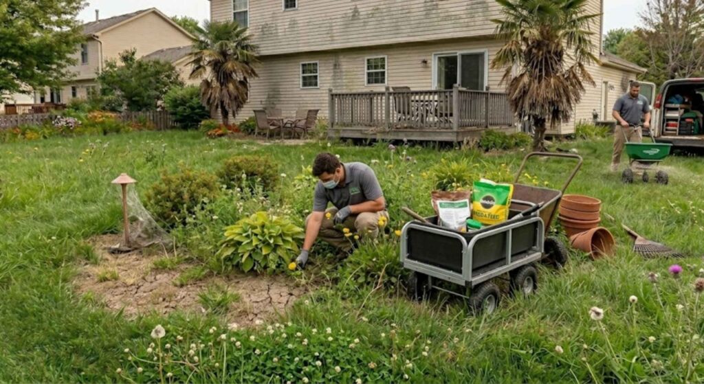 professional lawn care in progress