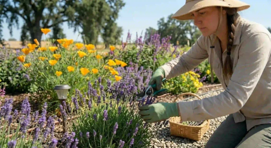 gardener trimming plants sustainably