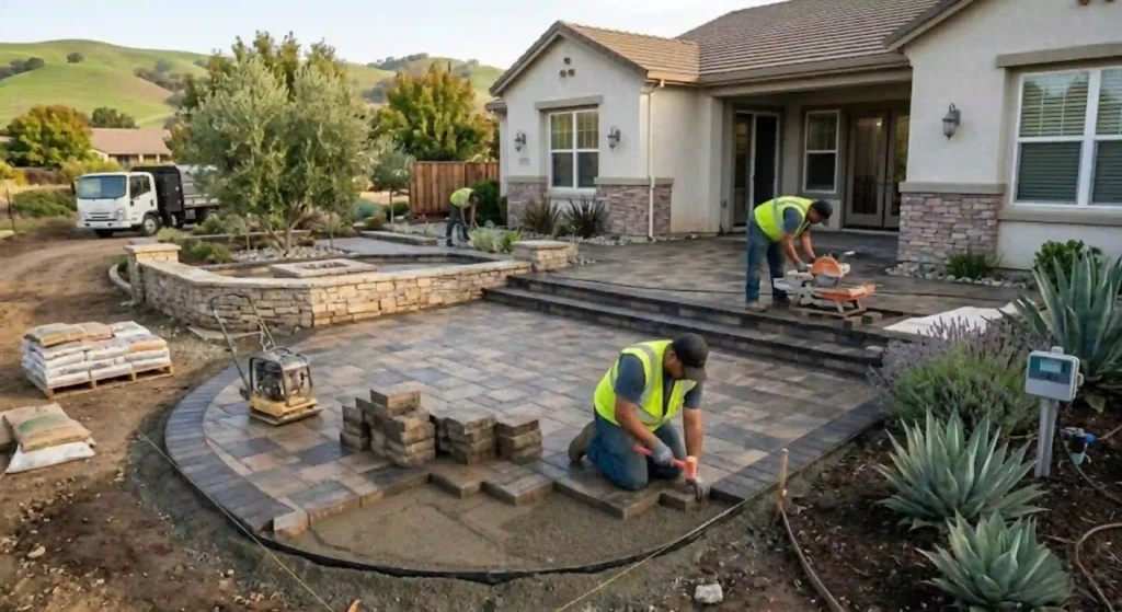 Custom retaining wall and paver patio in Lafayette Louisiana