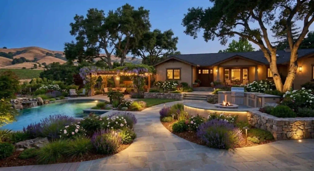 Outdoor living space renovation with patio and garden lighting in Lafayette