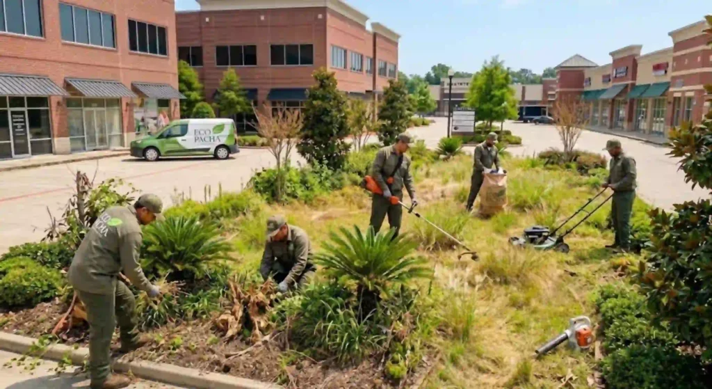 landscaping team maintaining a property