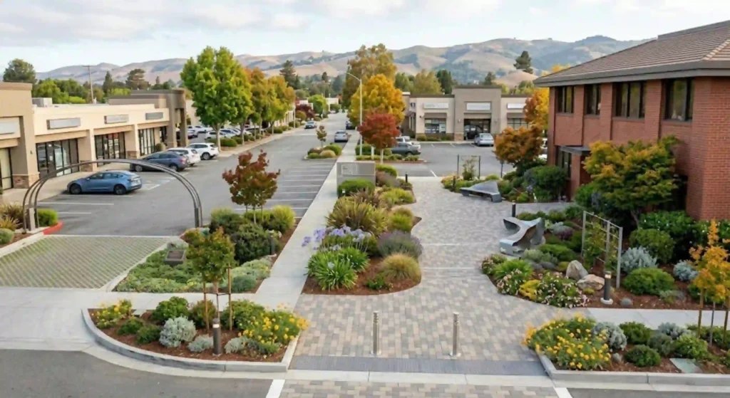 Commercial landscape redesign project completed in El Cerrito