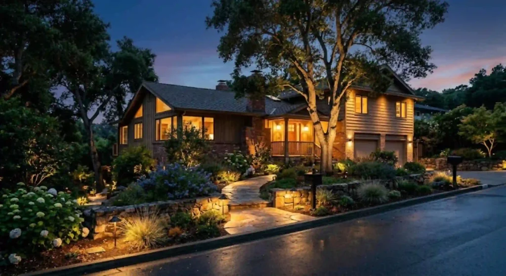 Custom landscape lighting and design for an Oakland home.