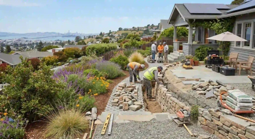 Professional hardscaping team working in El Cerrito