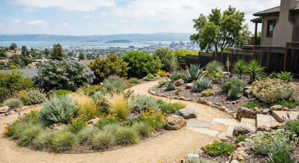 Drought-tolerant native plant landscape installed at an Oakland home